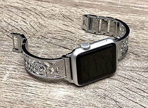 Shiny Silver Bracelet For Apple Watch Band Women 38mm 40mm Flowers Design Bangle iWatch Band Bangle Adjustable Size iWatch Feminine Jewelry Bracelet Elegant Apple Watch Wristband