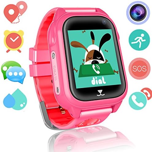 Kids Smart Watch Phone for Girls Boys GPS Fitness Tracker Waterproof IP67 Wrist Watch HD Camera Anti-Lost SOS Call Alarm Remote Monitor with SIM Card Slot Touch Screen for iPhone Android(Red)