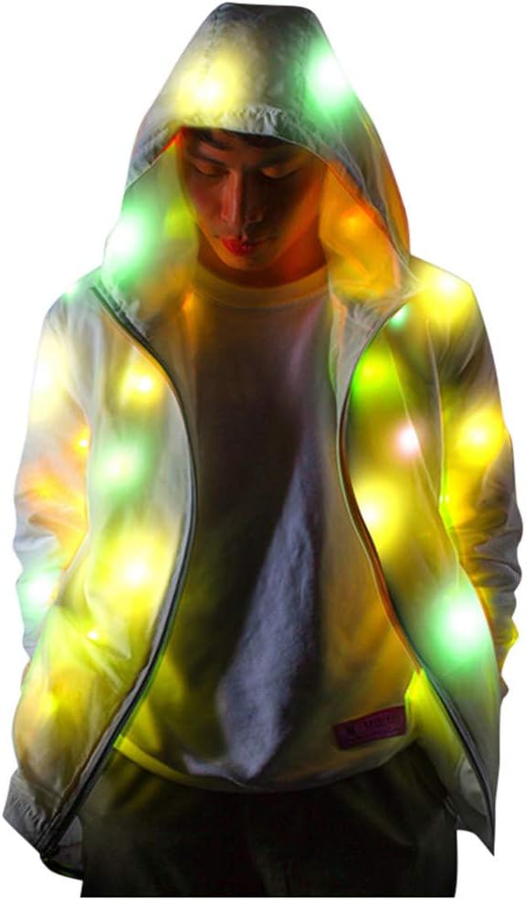 BALABA◕｡Mens Womens Colorful Glowing Jacket LED Colorful Luminous Clothing Waterproof Light up Costumes Luminous Coat