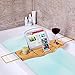 SONGMICS Extendable Bamboo Bathtub Caddy Tray Adjustable Side Rubber Grips Stainless Steel Rack Bathroom Organizer with Holder Rack for Wine Books iPad Phone UBCB22Y