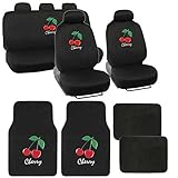 Auto Interior Gift Set - Cherry - 2 Front Seat Covers (2 Front and 2 Bottom), 5 Headrest Covers, 1 Bench Seat Cover (1 Top and 1 Bottom), 4 Floor Mats (2 Front and 2 Rear)