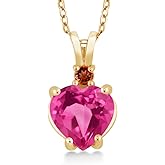 Gem Stone King 2.47 Ct Heart Shape Pink Created Sapphire Red Garnet 14K Yellow Gold Pendant