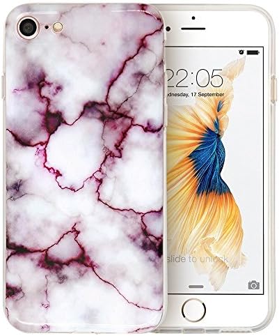 iPhone7 Case , Marble Pattern Style [BLUEWALL] Anti Shock Design Soft TPU Flexible Case For iPhone 7 (4.7 inch) Marble Design Red White