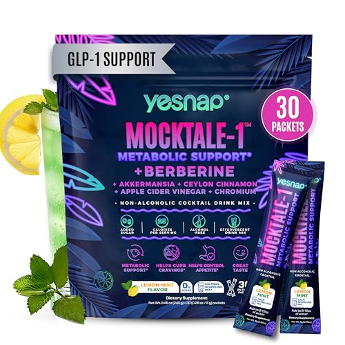 Yesnap MOCKTALE-1 GLP-1 Metabolic Support Supplement,Weight Management Formula with Berberine & Akkermansia,Ceylon Cinnamon,Lemon Mint Flavor Non-Alcoholic Drink,30 Packets