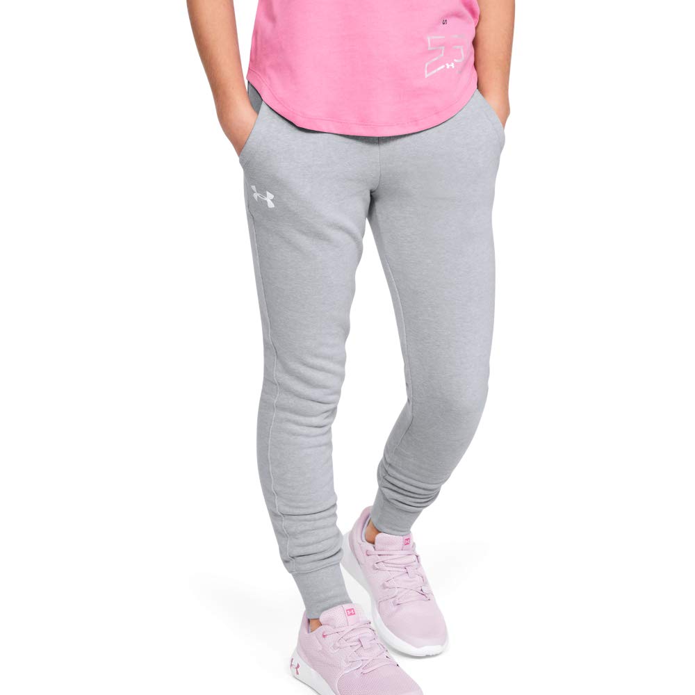 Under Armour girls Rival Joggers, Mod Gray Light Heather (011)/White, Youth Medium