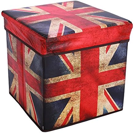 Retro Multifunctional Storage Ottoman, Foldable Non-woven Fabrics Cube Footrest Stool Seat with Organizer for Coffee Table,Camping Fishing