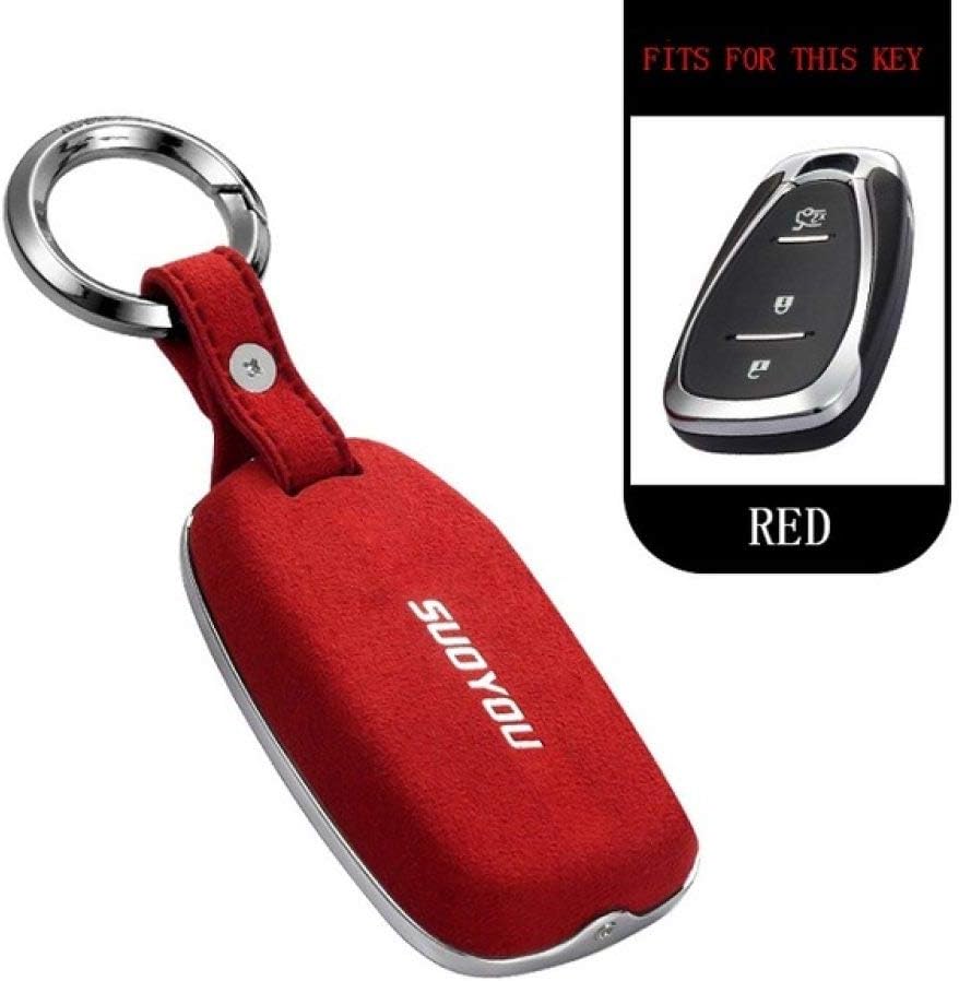 HGZTY Car Key Cover Suede Fur Zinc alloy Car Key Case for CHEVROLET CRUZE Equinox Malibu for Aveo Trax Opel Astra Corsa Meriva J mokka Accessories,B,red
