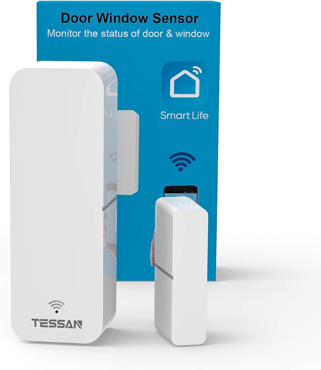 Photo 1 of Smart Door Sensor 2 Pack, TESSAN WiFi Window Contact Sensor Compatible with Alexa, Google Assistant, No Hub Required, Trigger Phone Notification, Phone Alarm, Programmable with Smart Life Devices