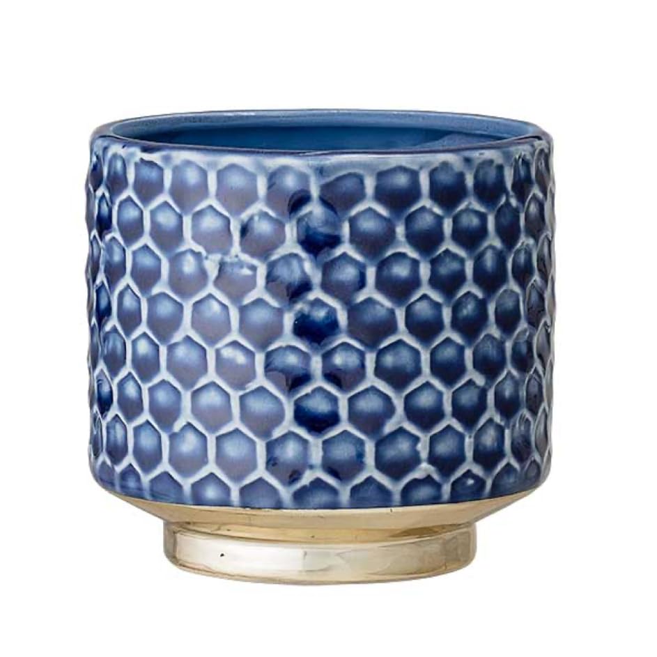 Nordring Ceramic Flower Pot Goldy - colorful Planter, Pot for plants, sukkulents Size S (10 cm ø) Dia 4.125'' H 3.875'', Stoneware, blue