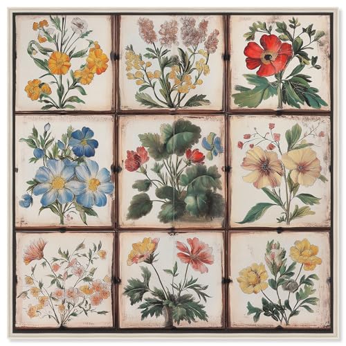 Art Remedy Floral Mosaic Medley Canvas Romantic Floral Art, Silver Frame, 24 x…