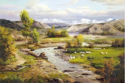 'Landscape: Sheeps in the Pasture' oil painting, 10x15 inch / 25x38 cm ,printed on Perfect effect Canvas ,this Beautiful Art Decorative Canvas Prints is perfectly suitalbe for Bar gallery art and Home decor and Gifts