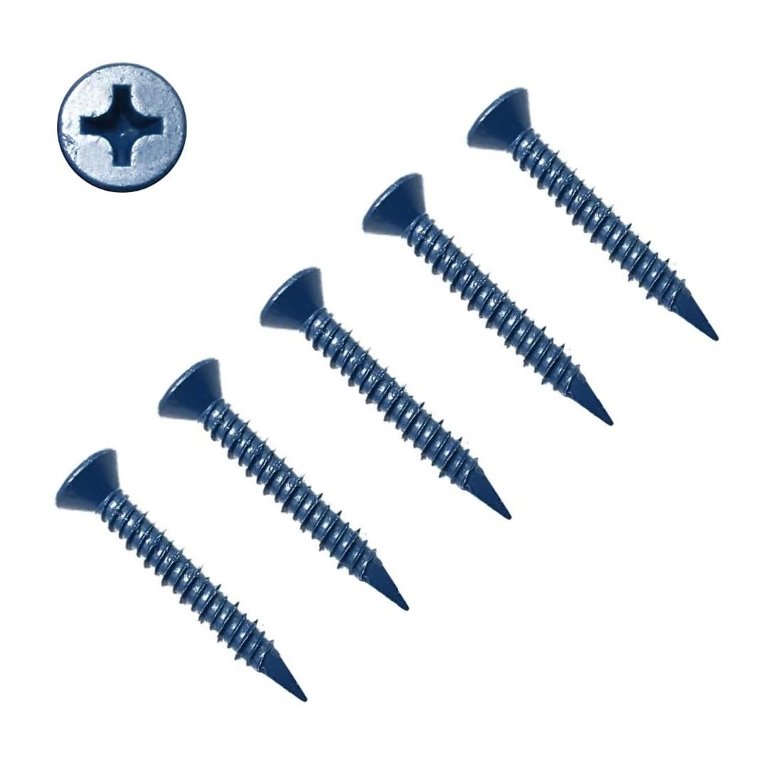 TERF® Masonry Concrete Screw 4.8mm X 32mm Philip Drive Flat Countersunk Head Blue Finish Anti Corrosion Concrete Screws 4.8mm X 32mm for Anchor Masonry Concrete Brick Block - Pack of 25