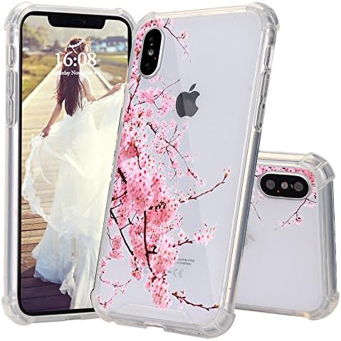 iPhone X Case, JEXICASE Cherry Blossoms Girl Pattern Clear Shock Absorption Technology Bumper Hybrid Protective Cover Case for iPhone X 5.8" 2017