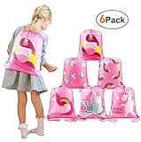 BeeGreen Unicorn Party Favors Supplies Bags for Girls, 6 Pack Kids Drawstring Backpack with Cute Rainbow and Unicorn Patterns