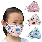 ZWZCYZ 3Pcs Kids Cartoon Cars Cotton Mask Children's PM2.5 Guaze Mask Dustproof Face Mask with N95 Filters (Pink Sheep+Monkey+Blue Car)