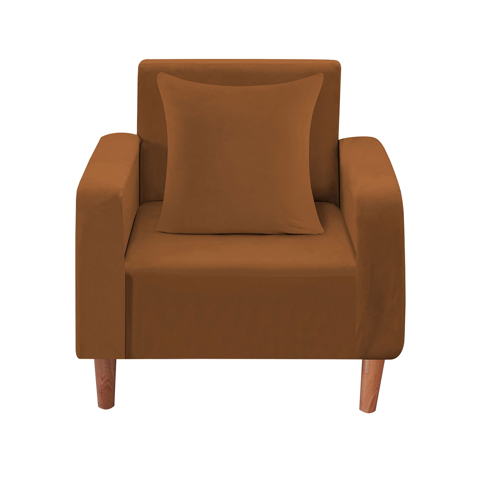 WedDecor Thick Velvet Sofa Cover 1 Seater Crushed Couch Slipcover, Super Stretch, Non-Slip Soft Plush Sofa Furniture Protector for Living Room, Machine Washable, Brown Tan, (90 x 140cm)