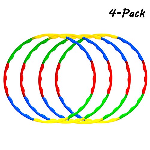 Sports Hula Hoop for Kids Adults, 4 Pack 32 Inch Colorful Weighted Fitness Hula Hoola Hoops with 8 Section Detachable for Playing Exercise Dance Fitness and Party Favors