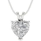 Clara Pucci 14K White Gold Plated Solitaire 18" Box-Chain Necklace - Sterling Silver 2ct Heart Cut Diamond Pendant