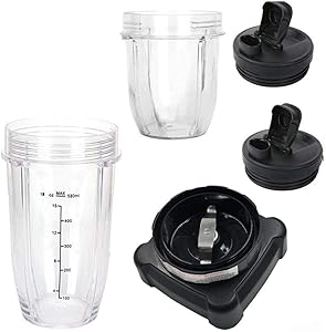 Juicer Accessories Set, 12oz Cup With 18oz Cup And Two Lids and Blade Replacement Compatible for Nutri Ninja Blender 6 Fins BL610(5PC/set)