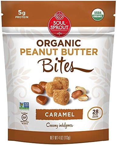 Organic Peanut Butter Bites, Caramel, Creamy Indulgence, Soul Sprout, net wt 4oz, Vegan Organic Snack
