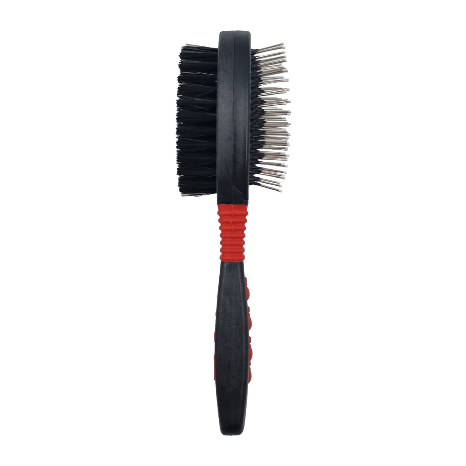 KUVIAS 2-in-1 Dog Grooming Brush – Double-Sided Pet Care Massage for Dogs Cats, Dual-Purpose Soft Red Teeth Bristles & Metal Pin Comb, Comfortable Grip 19x10.5x3cm (Red, Oval)