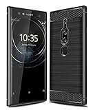 Sony Xperia XZ2 Premium Case with HD Screen Protector, Ucc Frosted Shield Luxury Slim TPU Bumper Cover Carbon Fiber Design and Anti-Scratch and Non-Slip Case Cover for Sony Xperia XZ2 Premium (Black)