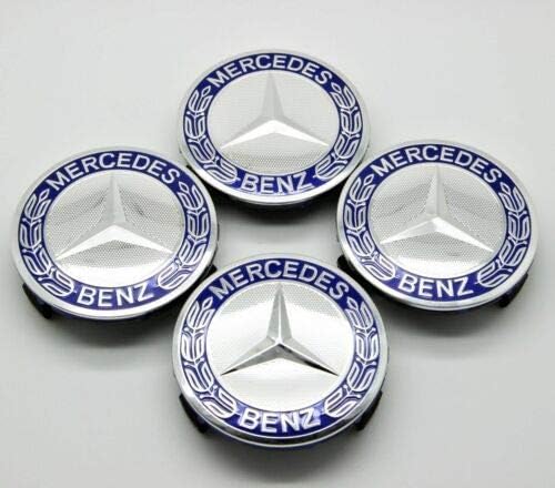 4x 75mm Wheel Center Caps for Mercedes-Benz W203 W204 W124 W211 W212 W221 - Blue