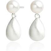 Freshwater Cultured White Pearl Teardrop Charm Dangling Drop Earrings for Women