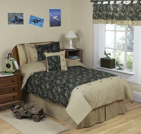 Amazon Com Sweet Jojo Designs Green Camo Childrens And Teen 3 Piece Full Queen Boys Bedding Set Home Kitchen