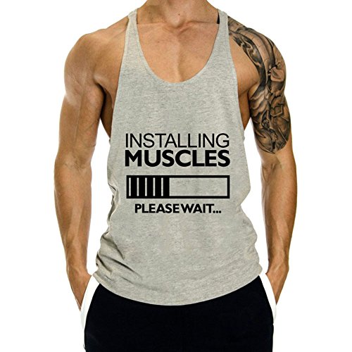 InleaderAesthetics Men's Fitness Gym Sportswear Basic Muscular Tank Tops-Gray-XL