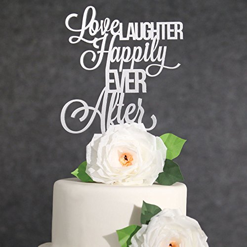 Wedding Cake Topper, Silver Love Laughter Happily Ever After Cake Topper, Silver Wedding Cake Topper, Rose Gold Cake Topper, Custom Cake Topper