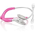 MDF Instruments, MD One Stainless Steel Stethoscope, Adult, Fuschia Tube, Silver Chestpieces-Headset, MDF77732