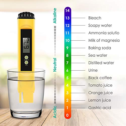 Digital PH Meter, VANTAKOOL PH Meter 0.01 PH High Accuracy Water Quality Tester with 0-14 PH Measurement Range for Household Drinking, Pool and Aquarium Water PH Tester Design with ATC (yellow)