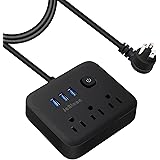 Power Strip with USB, JcBlaon Flat Plug Outlet Extender with 3 USB Ports and 3 Outlets, 5ft Extension Cord Desktop Charging S