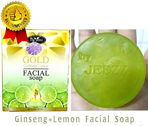 Gold Facial Soap Ginseng & Lemon Extract By Jeezz Brightening Whitening Dark Spot, 70 g.