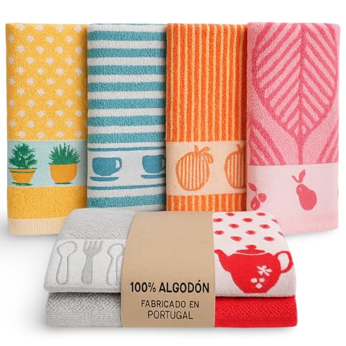 KRAPPS - 100% Cotton Kitchen Towels Made in Portugal - Cotton Kitchen Towels, Terry Cotton Kitchen Cloths, Kitchen Towels