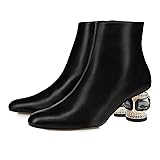 FSJ Women Round Toe Crystal Chunky Block Low Heel