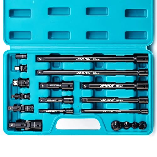 LIBRATON Ratchet Extension Set, Adapters and Sockets, 18PCS Socket Wrench Extensions, Reducers and Gimbals, Square Adapter to Hex 1/4 3/8 1/2