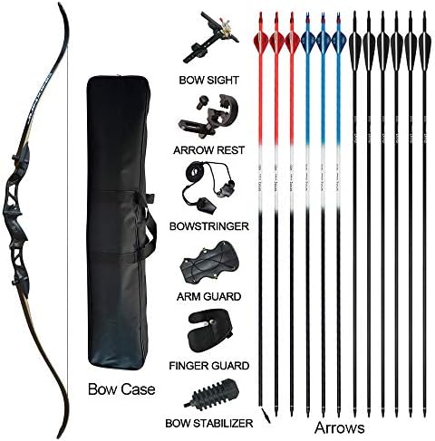 Tongtu Outdoor Takedown Recurve Bow and Arrow for Adults Kit 20 22 24 26 28 30 32 34 lb Aluminum Alloy Riser Archery Practice Set Hunting Shooting Competition Set with Bow Case Right Hand