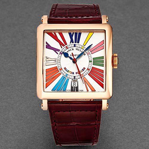 Franck-Muller-Womens-6000HSCDTCDR5NN-Master-Square-Silver-Dial-Colored-Numerals-Wine-Leather-Strap-18K-Rose-Gold-Swiss-Automatic-Watch
