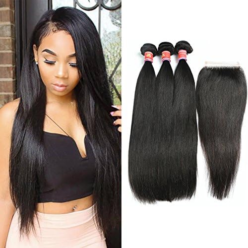 Peruvian Straight Virgin Hair Bundles With Closure Ali Hot Sale Grace Straight Unprocessed Human Hair 3 Bundles With Lace Closure Free Part (18with20 20 20)