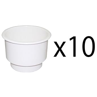 Ten 10 White Recessed Plastic Cup Drink Can Holder With Drain For Boat Truck Car And More