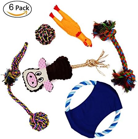Hydex Pets Puppy Rope Plush Dog Toys-Cotton Ropes Ball Discs Screaming Squeaky Chicken Durable Pig Chew Pet Toys-for Small to Large Dogs(6 pack)