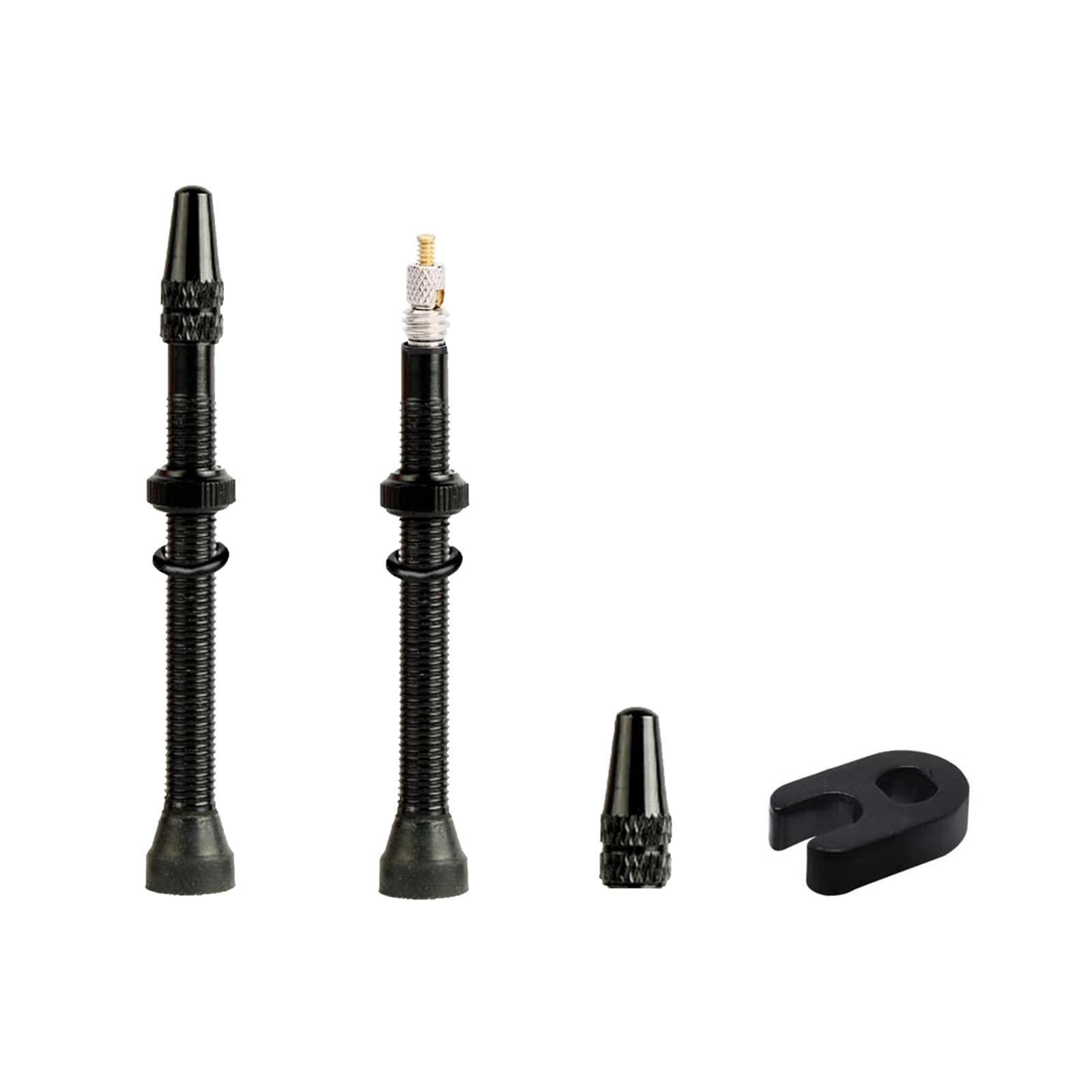 YAIYEFU 2 Pcs Black Tubeless Presta Valve Stem, Durable Super Light Alloy Presta Valve Stem Kit with Valve Core Remover Tool and Valve Stem for Bicycles and Road Bikes Bike Accessories(60mm)