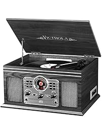Victrola Nostalgic Classic Wood 6-in-1 Bluetooth Turntable Entertainment Center, Graphite