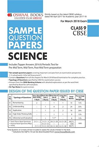 Oswaal CBSE Sample Question Papers Class 9 Science Paperback – 1 January 2017