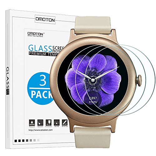 [3 Pack] LG Watch Style Screen Protector - OMOTON Tempered Glass Screen Protector for LG Watch Style Smart Watch 2017 with [Scratch Resistant][Crystal Clear][Bubble-Free]