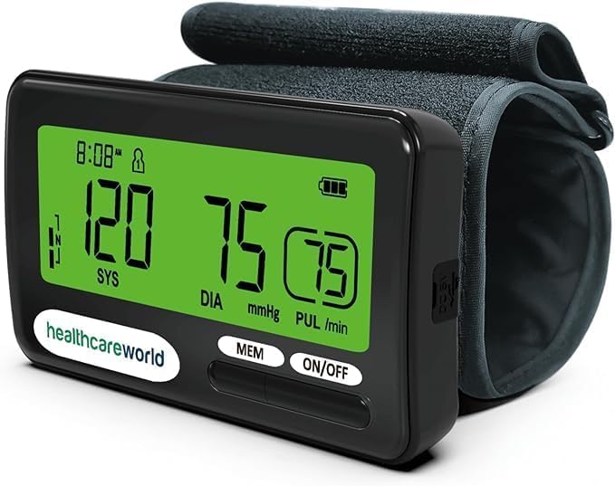 Healthcare World Upper Arm Blood Pressure Monitor – Rechargeable, Highly Accurate, Adjustable 22–42cm Cuff, Digital LCD Display, 20 Memory Groups, Auto Inflation, Home BP Monitor for Seniors