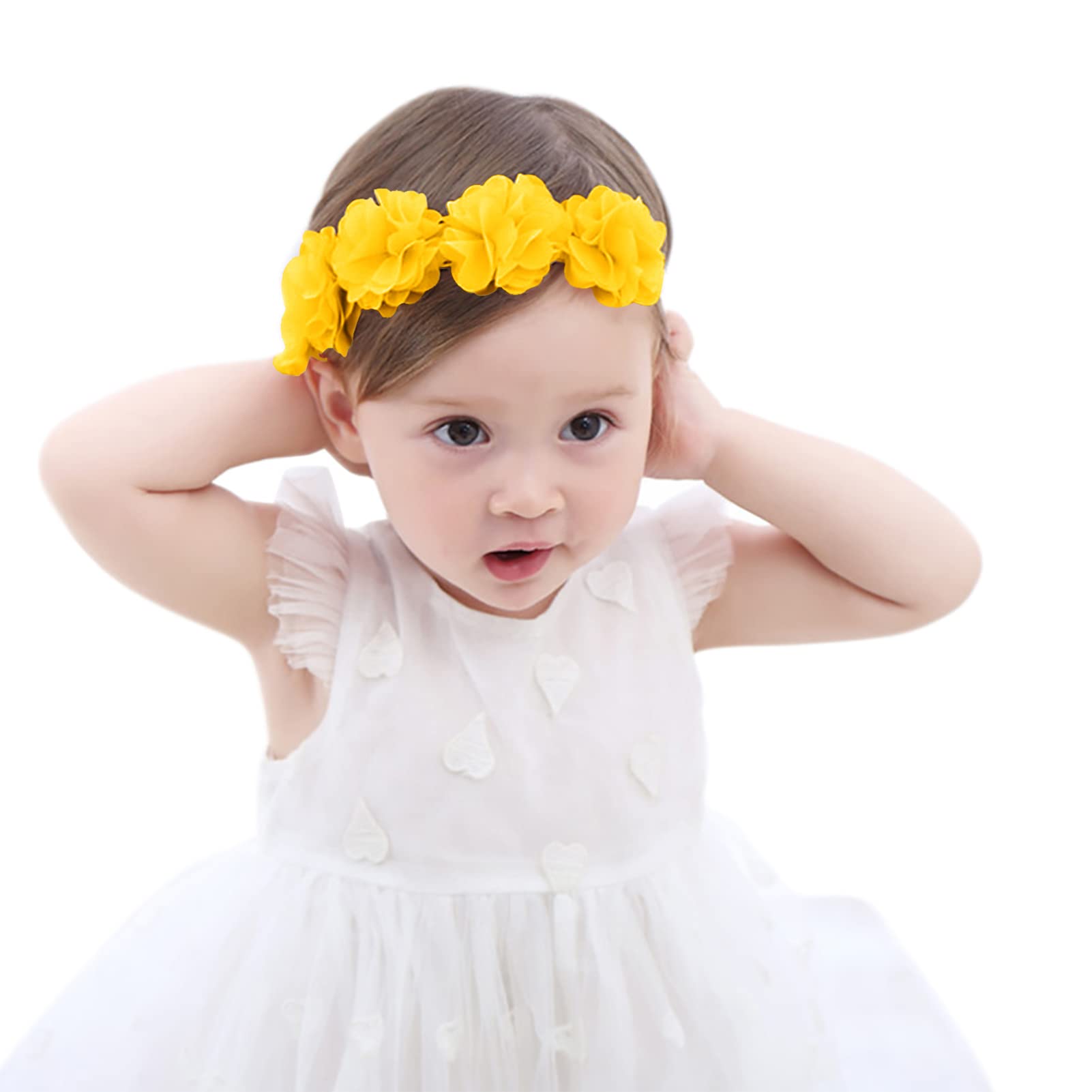 Fmeida Baby Girls Headband Newborn Infant Hair Accessories Flower Crown - Yellow