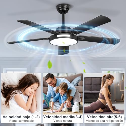 Ohniyou Ventilador de Techo con Luz y Mando a Distancia, 6 Velocidades, Luz Regulable, Motor Reversible, 52 pulgadas Ventilador de Techo Exterior de Gran Caudal de Aire para Patio Dormitorio
